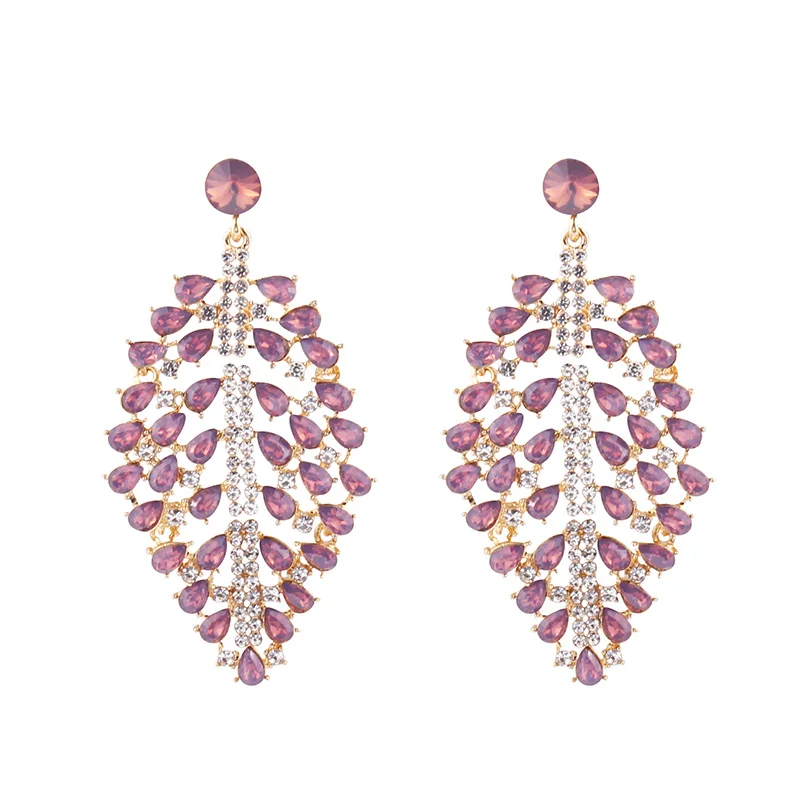 opal purple LUBOV элегантные разноцветные акриловые серьги-подвески в виде листьев с кристаллами подвеска петли Висячие серьги для женщин вечерние ювелирные изделия Новинка - Окраска металла: opal purple