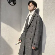 

Fashion Men Trench Coat Autumn And Winter Loose Korean Style College Style Men's Woolen Long Thickened Mens Overcoat Hot Sale