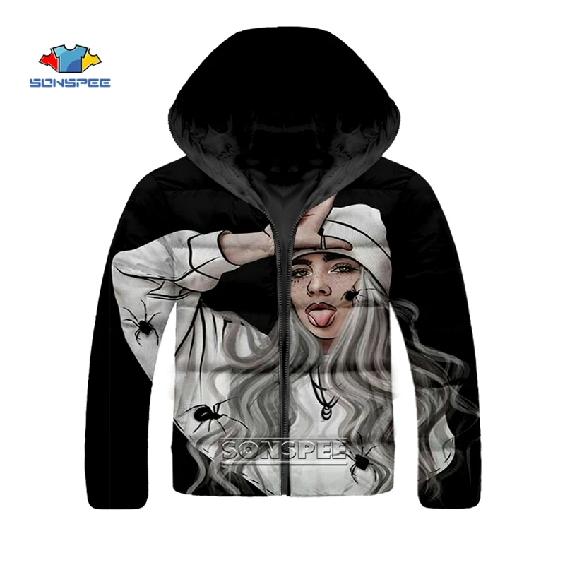 SONSPEE Billie Eilish зимняя куртка для женщин и мужчин 3D принт размера плюс кэжуал длинный рукав Уличная Толстовка Camiseta Mujer одежда C3