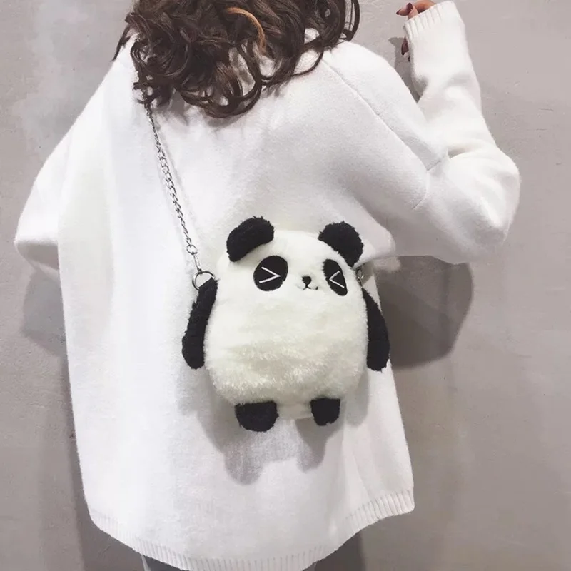 

Cute Panda Girls Plush Animal Pattern Shoulder Bags Women Purse Kids Soft Stuffed Chain Crossbody Messenger Bag