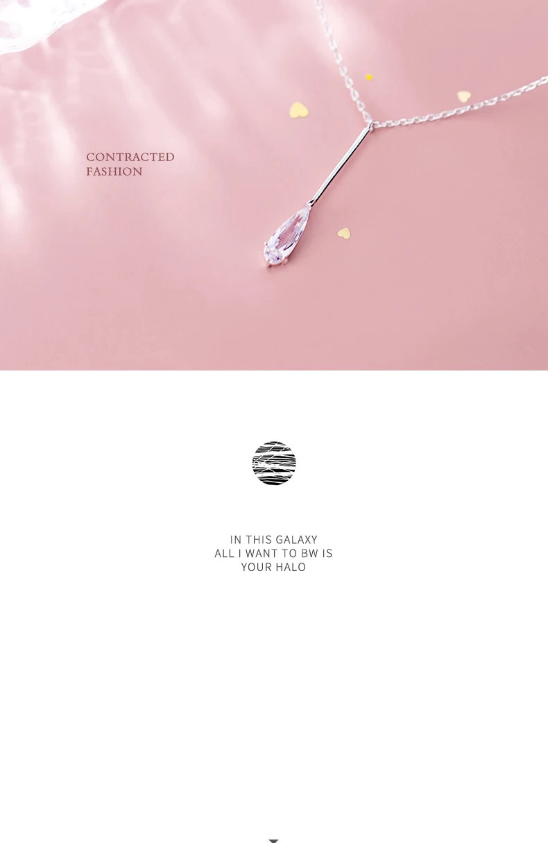 INALIS S925 silver necklace female Korean version of the sleek minimalist stick drop diamonds sweet clavicle chain
