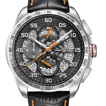 

48mm Pagani design Orange/Red pointer black dial quartz men's casual Leather strap watch