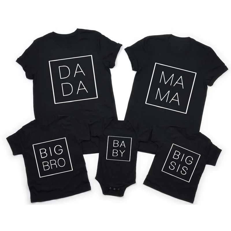 Family Matching T-Shirt Big Bro Pregnancy-Announcement Baby Mama Kids Dada Tees Funny