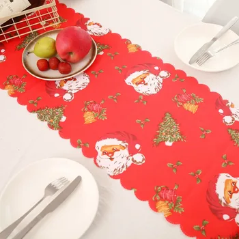 

Christmas Table Runner Creative Linen Embroidery Table Flag Cover Towel Placemat Table Decorative Mat Christmas Supplies