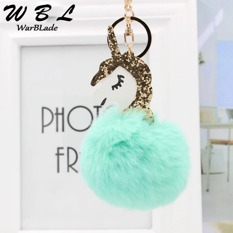 Брелок для ключей с единорогом шары помпоны Искусственный Кролик Мех брелок
