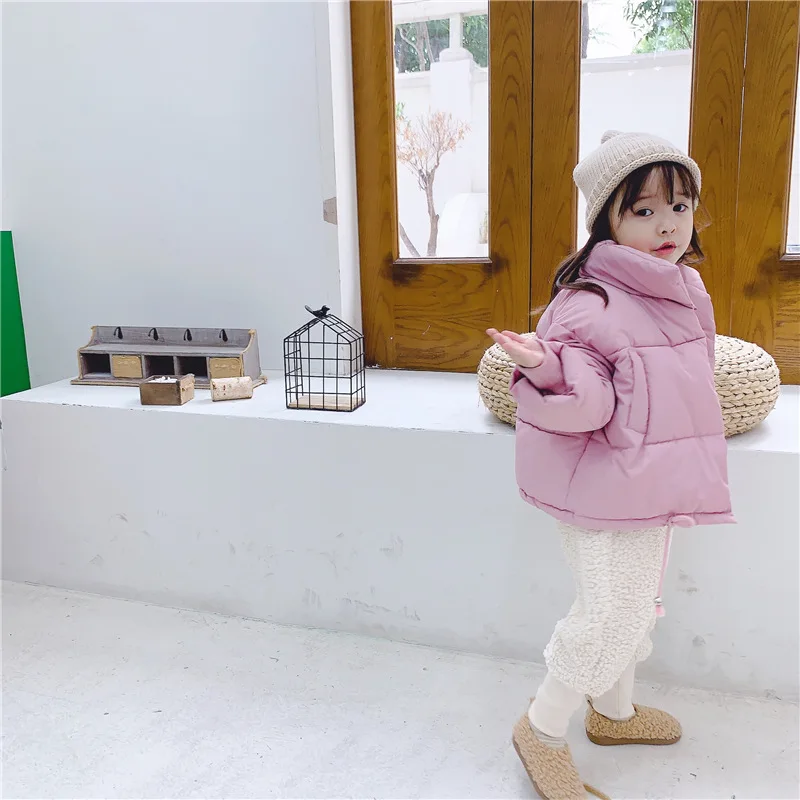 Зимняя модная Женская Стеганая пальто с воротником-стойкой; коллекция года; Детские однотонные теплые плотные куртки; детская верхняя одежда