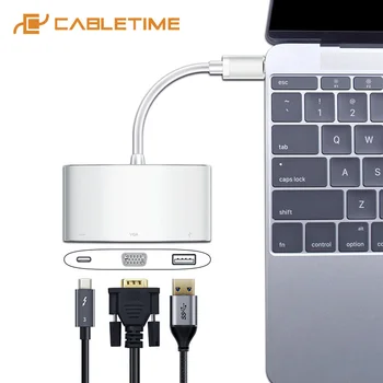

Cabletime USB C Hub to VGA usb PD 3 in 1 VGA USB 3.0 Type C 3.1 Converter 60Hz for Macbook air/pro Matebook X/13 Adapter C212