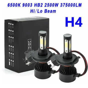 

2pcs H4 9003 HB2 9V-32V Car 4-Sides LED Headlight Bulb Fog Lamp Spotlight High/Low Beam 375000LM 6000K-6500K White Car LED Light