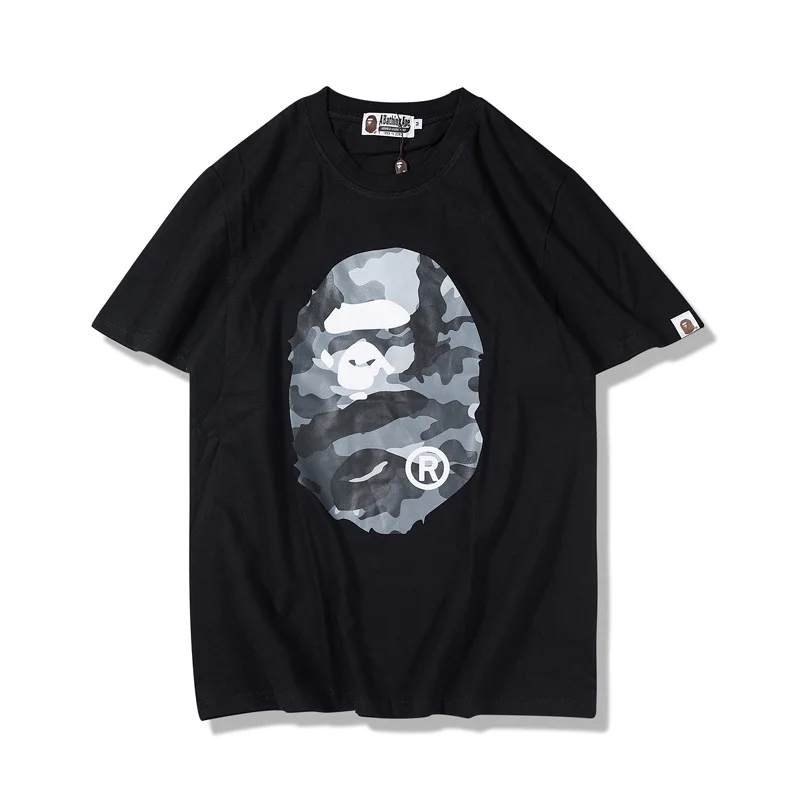 

2018 Japanese-style Popular Brand Front And Back Back Camouflage Printed Large Size Loose-Fit MEN'S Wear Summer Short Sleeve T-s