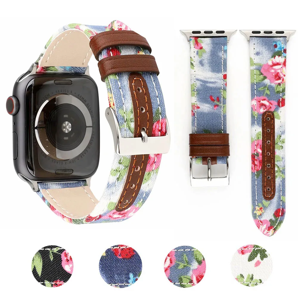 

Leather Bands Flower Pattern Printed Strap For iWatch Series 5/4/3/2/1 Replacement Wristbands For Apple Watch Band 44/40/42/38mm