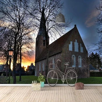 

Custom 3D Wallpaper European Style Castle Garden Sunset Landscape Murals Living Room TV Dining Room Background Wall PVC Stickers