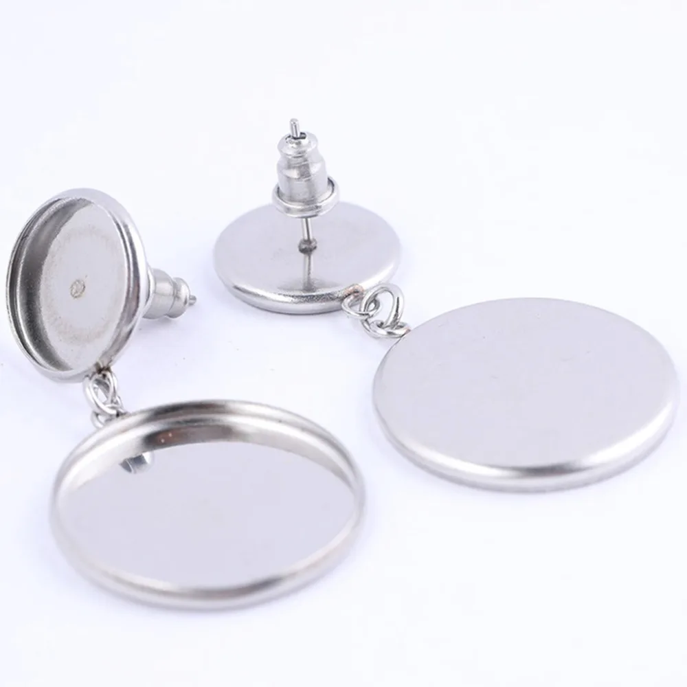 10pcs 12mm 20mm Cabochon Earring Base Setting Blanks Stainless Steel Gold Plated Earrings Studs Findings For Jewelry Making