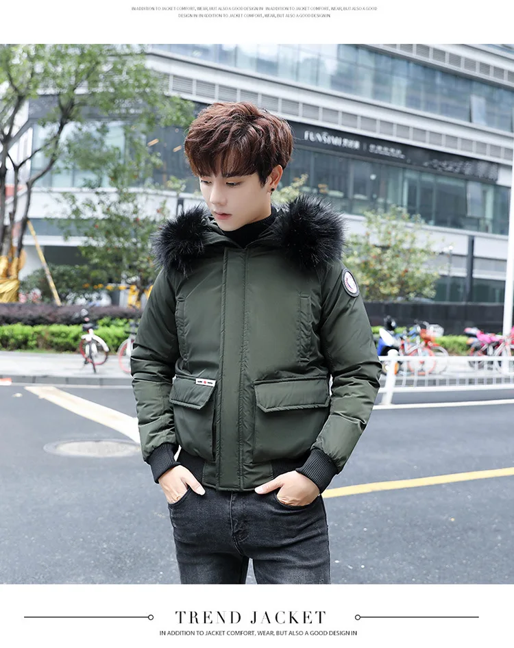 MEN'S Cotton-padded Coat Winter Fur Collar plus Velvet Cotton Coat Handsome Winter Cotton-padded Jacket Sub-Hooded Trend Loose A
