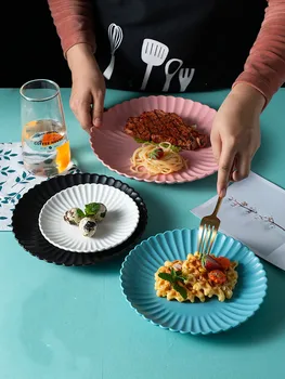 

Nordic Western Steak Plate ins net red tableware ceramic matte chrysanthemum dish home dish dessert snack plate