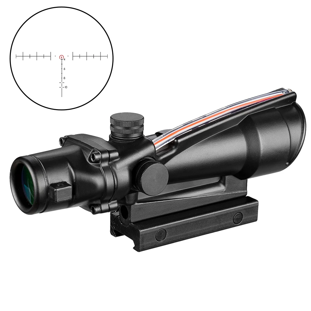 Охотничий прицел 3,5X35 ACOG реальный оптоволоконный прицел Красная Зеленая Подкова Сетка тактические оптические прицелы для cal. 223. 308 - Цвет: Red