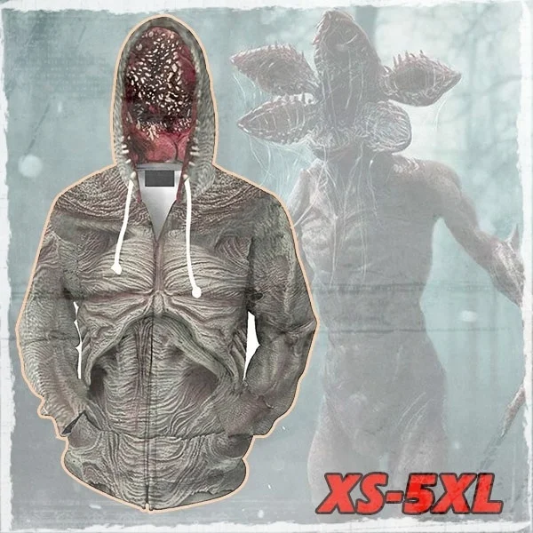 Странные Вещи Demogorgon Толстовка Хэллоуин косплей костюм куртка молния с капюшоном унисекс Толстовка размера плюс(XS-5XL
