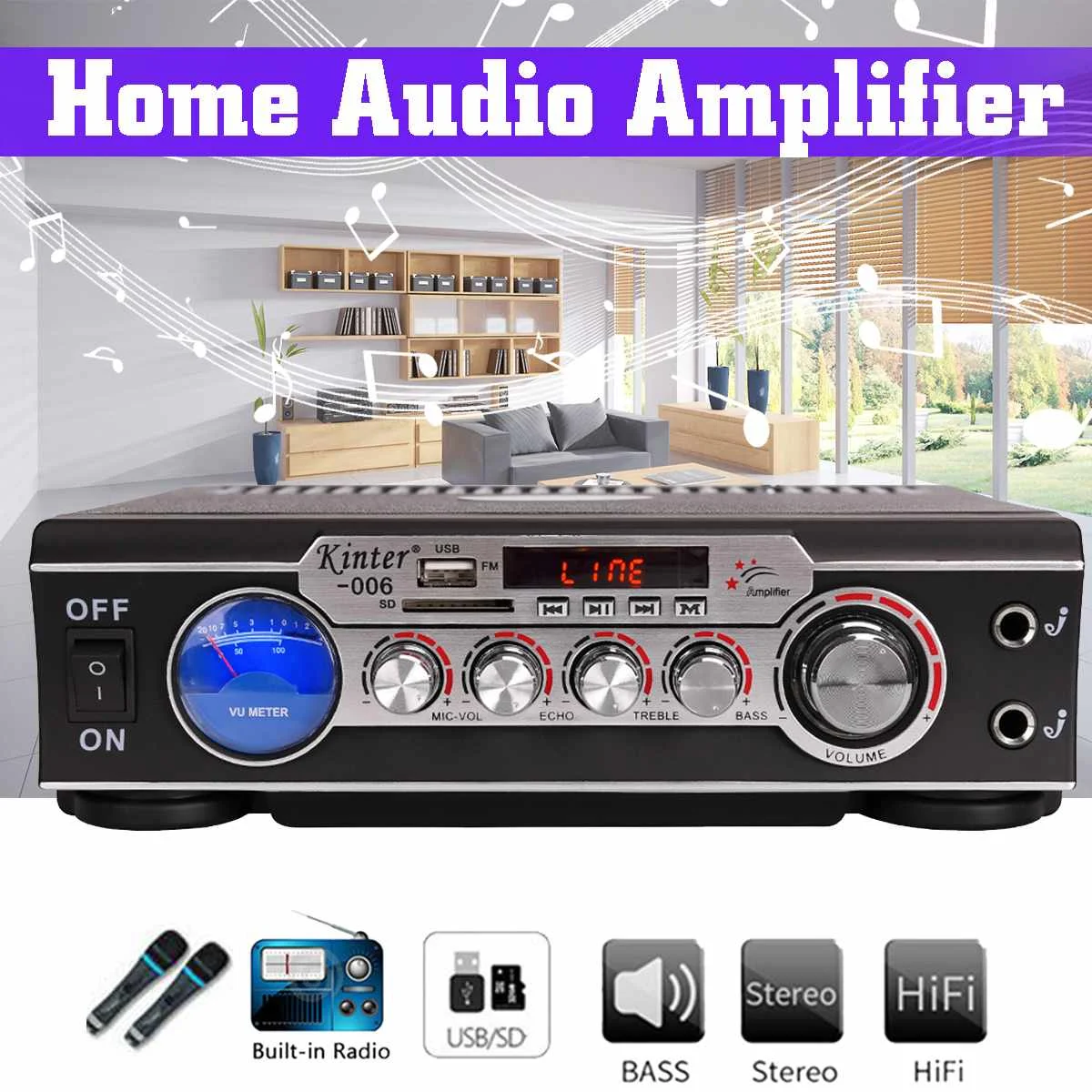 

240V 200W Home Amplifier Subwoofer Stereo Bluetooths Digital Home Theater Audio System Support USB/Radio/Microphone/SD card