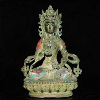 

Chinese old Tibetan craft Old cloisonné Tibetan Buddha ornaments in brass statue