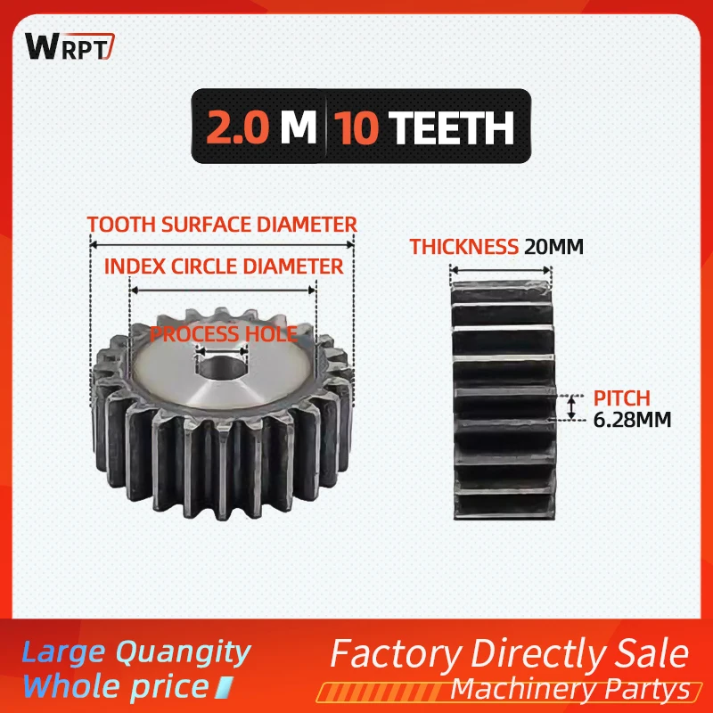Superfície do dente de aço extinto Spur Gear, Pinhão Gear, 2 Mold, 22 Dentes, Espessura 20mm, 45 #, 2M10T, 2 Mold, 1Pc