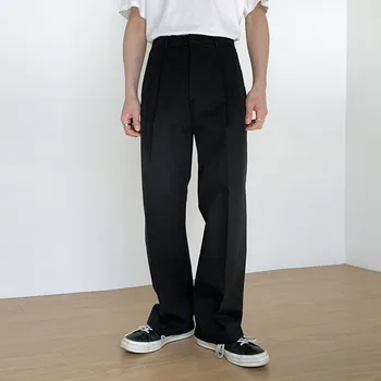 

Male Japan Korea Streetstyle Retro Fashion Hip Hop Pant Long Trousers Men Black White Gray Casual Loose Straight Suit Pant