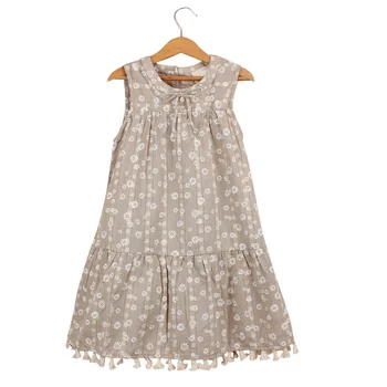 

2020 new summer cotton linen chinese style sleeveless dress age for 2 - 8 yrs baby girls lace chiffon tassel loose simple frocks