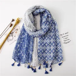 2022 Fashion Autumn lady Viscose Scarf Aztec Geometric Beads Chain Hijab Shawls and Wraps Female Foulards Echarpe Muslim Hijab