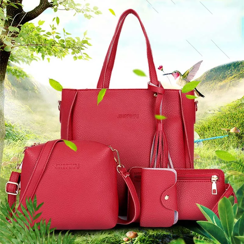 4pcs/set Women Bags Large Capacity Cosmetic Bag Set Tassel Handbag Fashion Shoulder Bag Purse Ladies Crossbody Bags