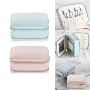 

Jewelry Storage Case Cosmetic Storage Box Makeup Organizer Multi Function Earrings Ring Container Case Portable Leather Case