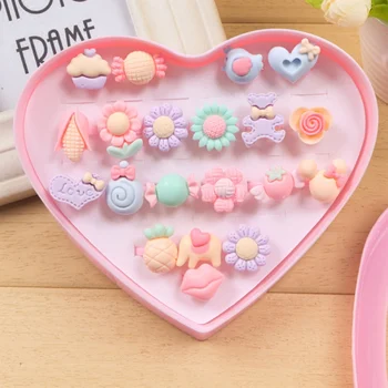 

NEW Kids Cute Sweet Ring Cartoon Flower Baby Kids Girl Children Rings With Heart Box Gift Jewelry Finger Rings 20PCS