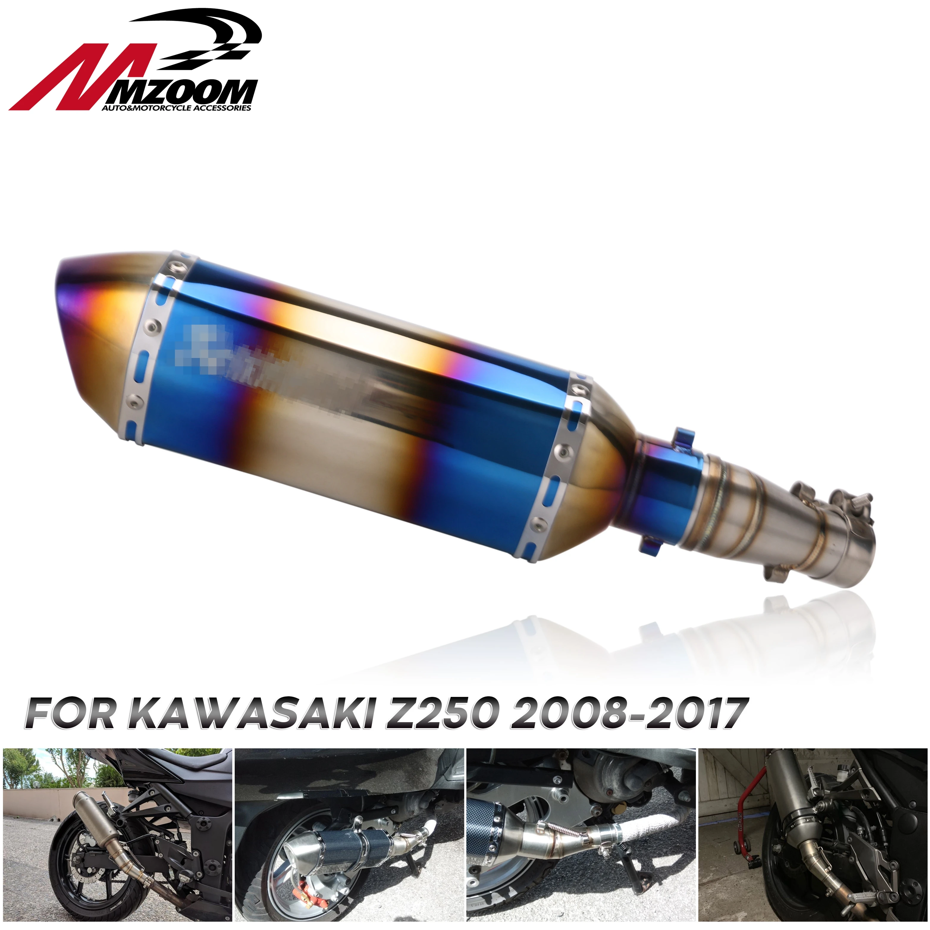 Для Kawasaki Z250 08-17 Ninja 300 13-17 Ninja 250R средняя труба с выхлопом мотоцикла без шнуровки выхлопная система с глушителем подходит
