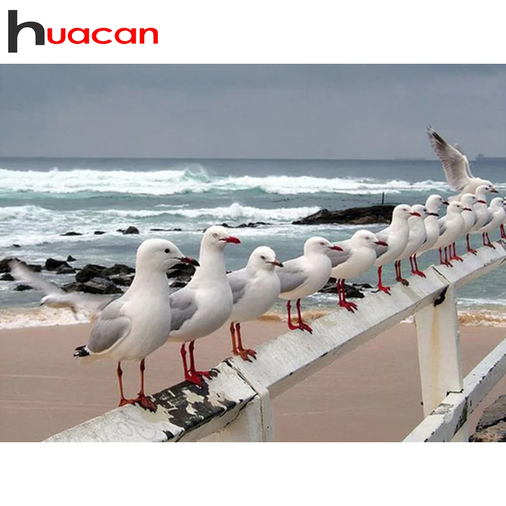 Huacan алмазная вышивка иконы птица мозаика картины из страз полная выкладка море