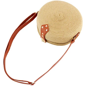 

Women Summer Round Straw Shoulder Bags Rattan Bag Handwoven Beach Crossbody(Light Brown)