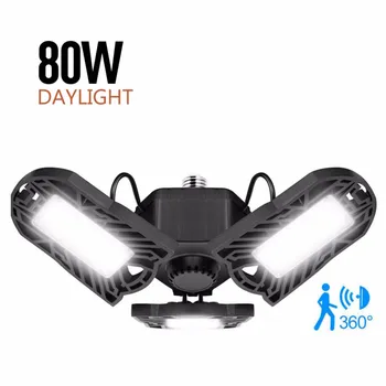

80W 60W E26 Radar induction Garage Light,144LED Deformable lamp IP65 8000LM Warehouse Industrial Lamp High Intensity lighting