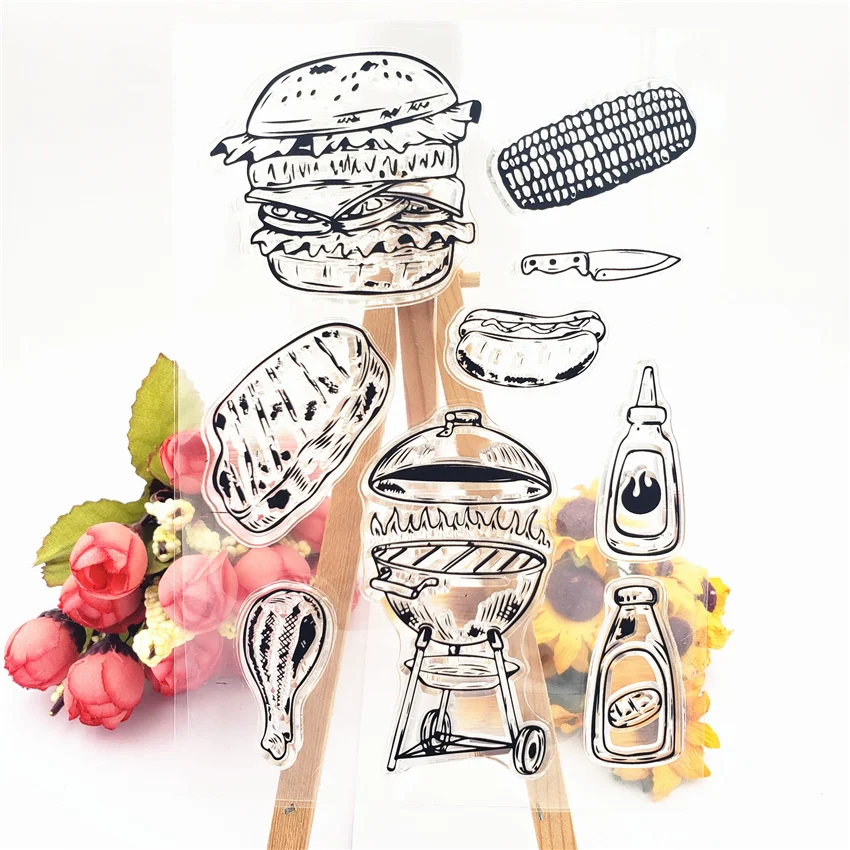 

Clear Stamps Silicone Seals for DIY Scrapbooking Barbecue Tool Food Rubber Stamp Making Photo Album Card Decor Craft Supplies