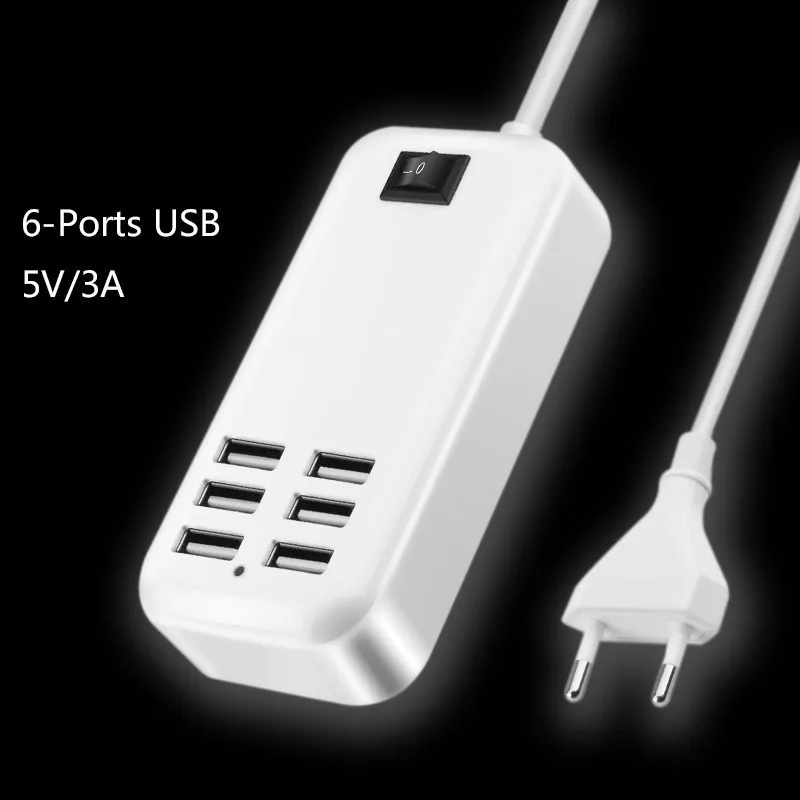 

6 Ports Phone USB Charger For iPhone iPad Xiaomi Samsung Multiple Wall Charging 5V/3A EU/US Plug Adapter Mobile Phone Universal