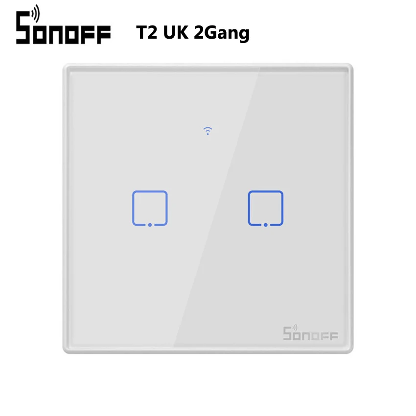 T2 UK 2 Gang Sonoff T2 EU UK US Wifi настенный светильник сенсорный выключатель 1 2 3 банда умный дом беспроводной 433 RF/APP умный переключатель Рабочий W Alexa Google Home - Комплект: T2 UK 2 Gang
