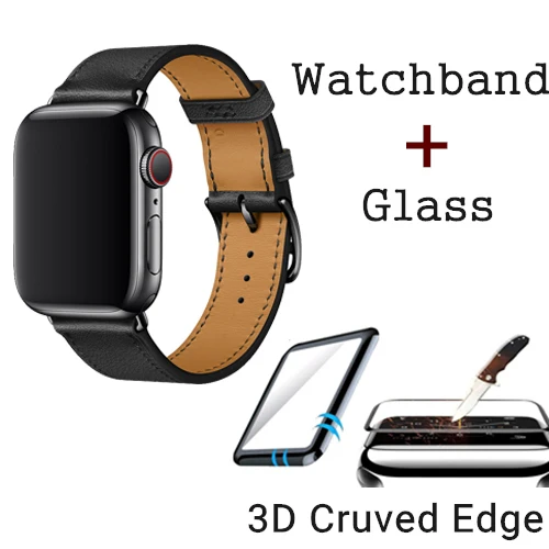 Ремешок из натуральной кожи с логотипом Herm для Apple Watch Series 5, 4, 3, 2, 1, 44 мм, 40 мм, сменный ремешок для наручных часов iWatch - Цвет ремешка: Noir