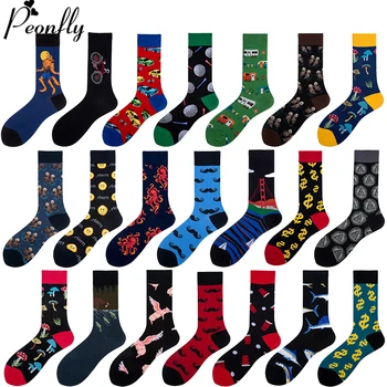 

PEONFLY Novelty 2020 Spring New Arrived Happy Socks Men Funny Creative Art Pattern Streetwear Hip Hop Cartoon Calcetines Hombre