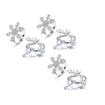 

6 Pcs Napkin Rings Holders with Snowflake and Deer Design for Christmas Dinners Parties Wedding Adornment Table Decoration Acces