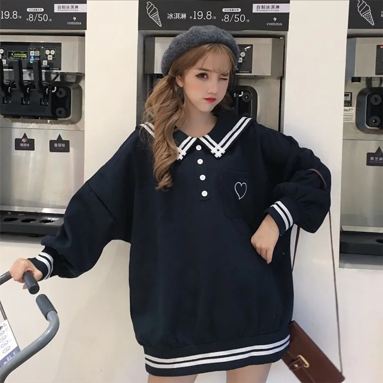 Японская Harajuku женская школьная форма морская воротник белый синий розовый объемный пуловер вышивка флис Осенняя теплая верхняя одежда