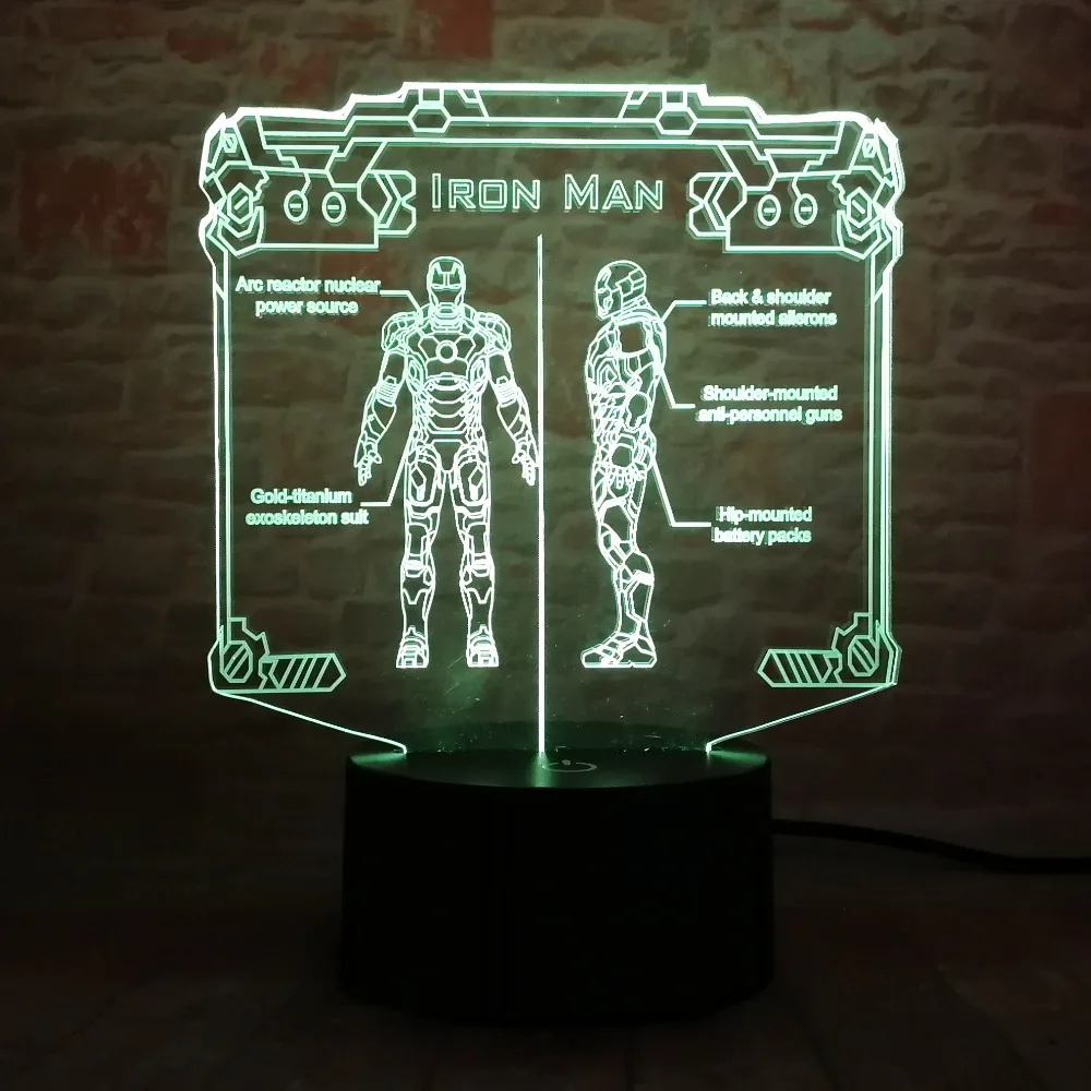 Marvel Герой Железный человек 3D фигурку смешанные Цвет ночь светодиодная видения лампы RGB bedoom Таблица Домашний Декор Детские творческие