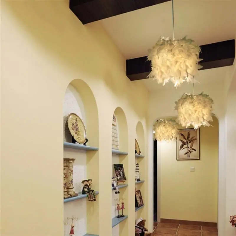 

2 Pcs E27 3W Feather Pendant Light Lamp Holder Included Warm Bedroom Feather Light Outer Diameter 25CM