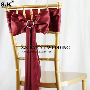 

10pcs/lot Chair Sash Bow For Cover Wedding Chairs knot Party Banquet Event Xmas Decorations Satin Fabric Supply 15*275cm