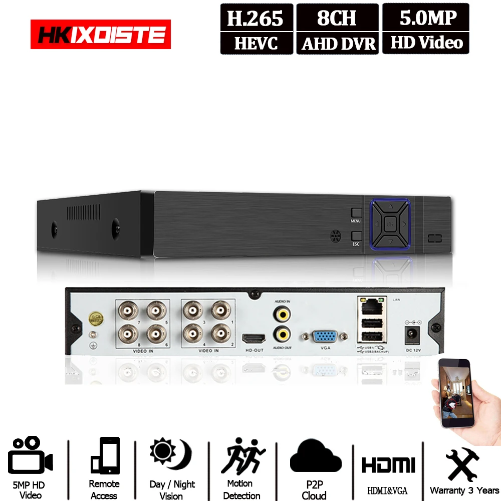 6 в 1 H. 265 5MP AHD DVR NVR CCTV 8Ch 1080P 4MP сетевой гибридный видеорегистратор IP камера Onvif Coxial