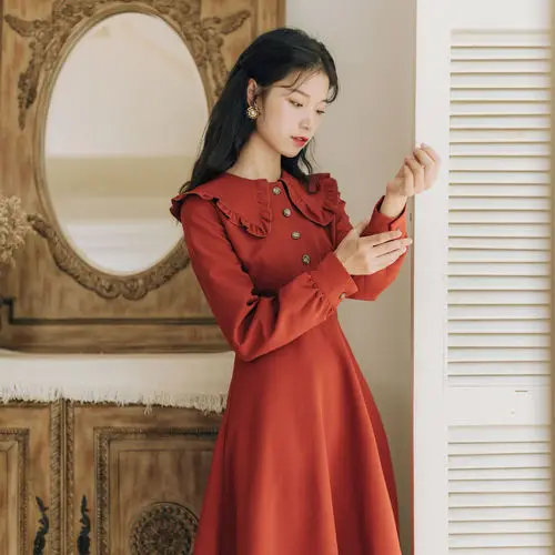 Питер Пэн воротник повседневное ТРАПЕЦИЕВИДНОЕ ПЛАТЬЕ С Оборками женское