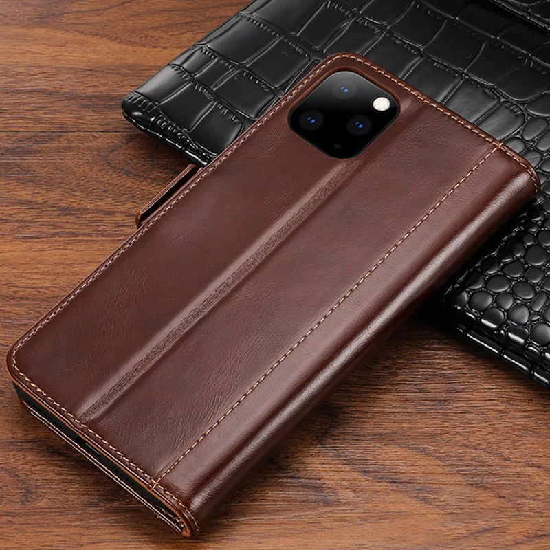 Чехол из натуральной коровьей кожи с масляным воском для iPhone 11 Pro Max Book Wallet