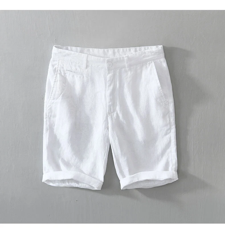 Linen Beach Shorts Mid Waist Men’s Summer Casual Business Straight Fit Pants