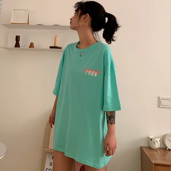 

PY108 Summer college style Korean version original accommodation style simple cartoon printed T-shirt for women loose