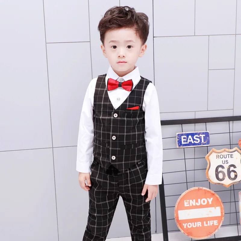 

2019 BOY'S Spring And Autumn New Style Small Suit Two-Piece Plaid CHILDREN'S Vest Formal Dress Performance Korean-style