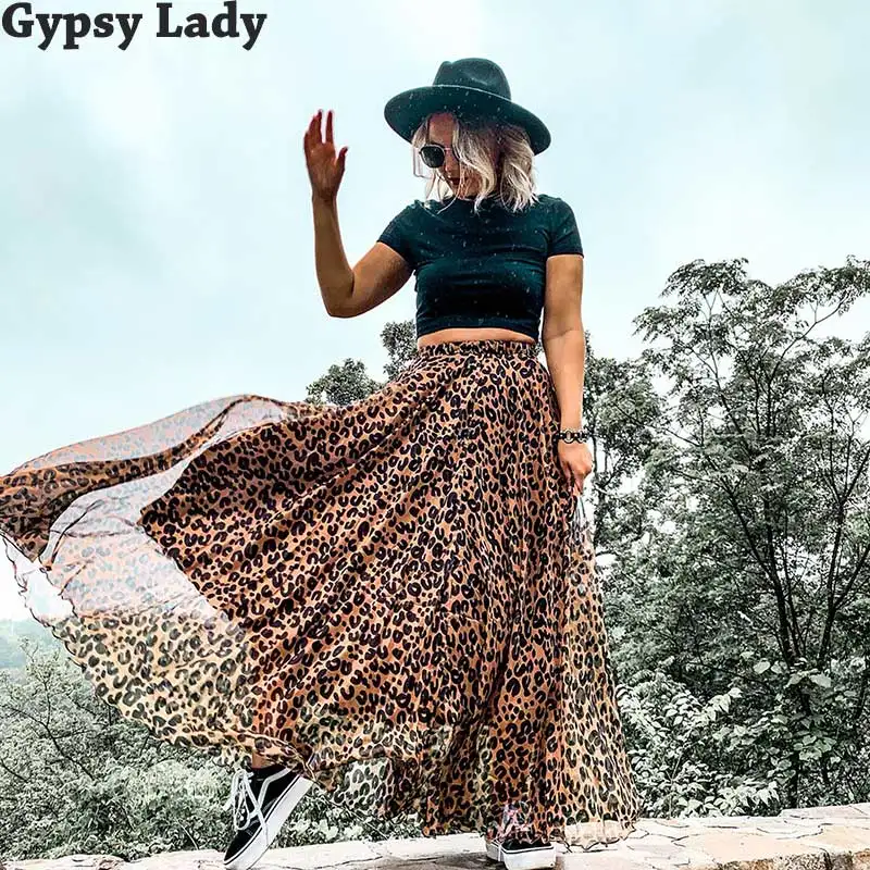 leopard brown GypsyLady, тропическая Цветочная юбка макси, белая эластичная юбка размера плюс, асимметричная Женская юбка, Повседневная летняя юбка faldas - Цвет: leopard brown